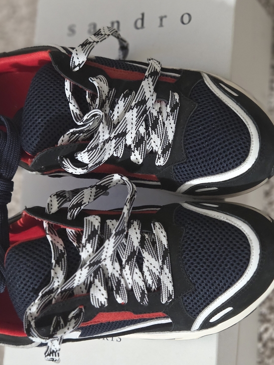 Sandro Shoes - Sandro Navy, Red & White Mesh Lace-Up Sneakers